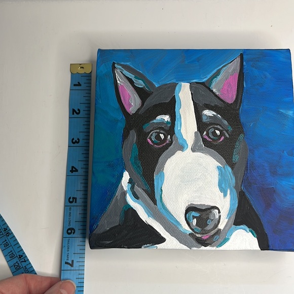Bull Terrier original hand painted acrylic on gallery wrapped canvas. 6”x6” - Picture 5 of 7